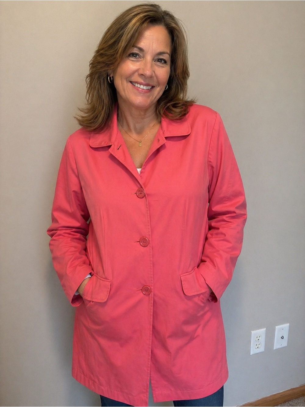 Talbots Coral-Pink Single-Breasted Trench Coat
